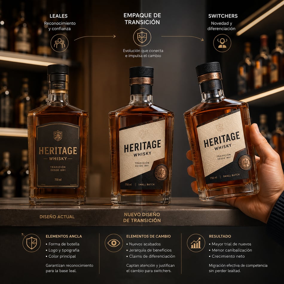 Packaging de transición: migrar consumidores de competencia sin confundir leales